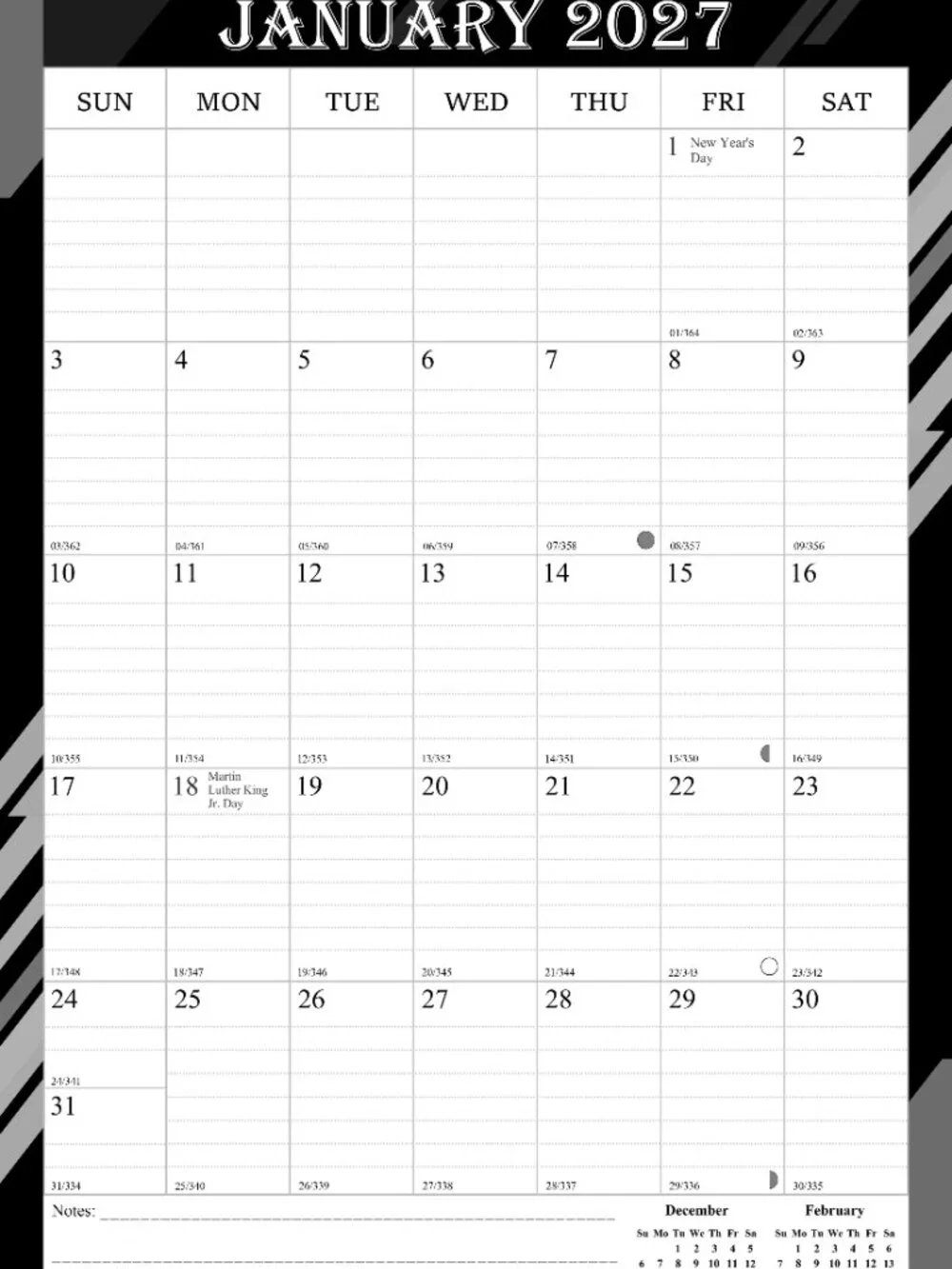 2027 Wall Calendar Spiral-bound Twin-Wire Binding - 12 Months 11